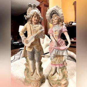 1940s Paulux Porcelain French Provincial Statue Figurines,made in Occupied Japan